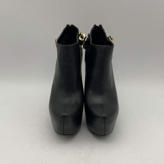 Womens Black Leather Back Zip Stiletto Heel Platform Boots Size 8.5 M image number 1