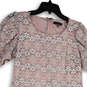 Womens Pink Floral Lace Short Sleeve Round Neck Back Zip Shift Dress Size 6 image number 3