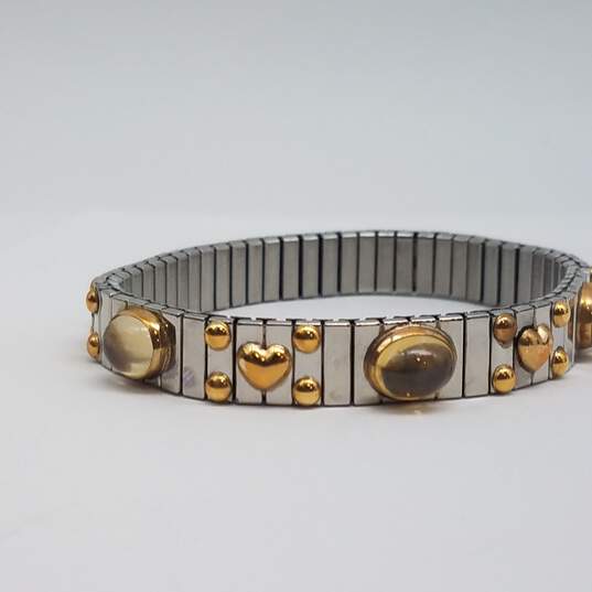 Rare 18k Gold Yellow Gold Citrine Cabochon on St. Steel Nomination Stretch Bracelet 22.6g image number 7
