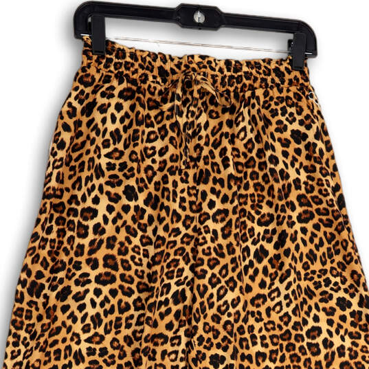 Womens Beige Black Leopard Print Elastic Waist Wide Leg Ankle Pants Size XS image number 3