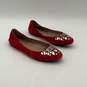 Tory Burch Womens Red Rhinestone Round Toe Slip On Ballet Flats Size 8 image number 2