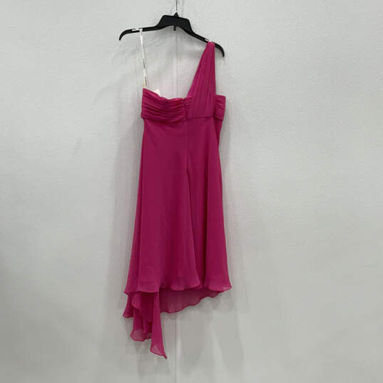 NWT Womens Pink One Shoulder Pleated Asymmetrical Hem Mini Dress Size 12 image number 2