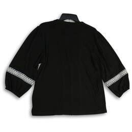 Womens Black Embroidered Short Sleeve Split Neck Blouse Top Size Medium alternative image