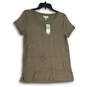 NWT Womens Olive Green V-Neck Short Sleeve Pullover Blouse Top Size Large image number 1