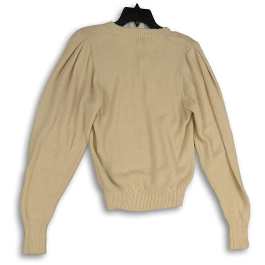 NWT Womens Cream Tight-Knit V-Neck Long Sleeve Pullover Sweater Size M image number 2