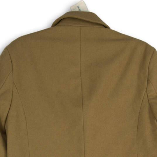 Mens Tan Long Sleeve Notch Lapel Pockets Lined Button Front Overcoat Size M image number 4