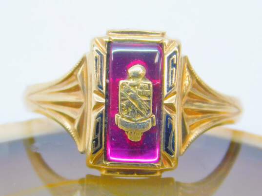 Vintage 10K Yellow Gold Ruby Class Ring 3.9g image number 2