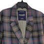 Mens Blue Brown Plaid Notch Lapel Single Breasted Two Button Blazer Size XL image number 3