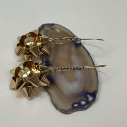 Designer Betsey Johnson Gold-Tone Bow Christmas Rhinestone Dangle Earrings