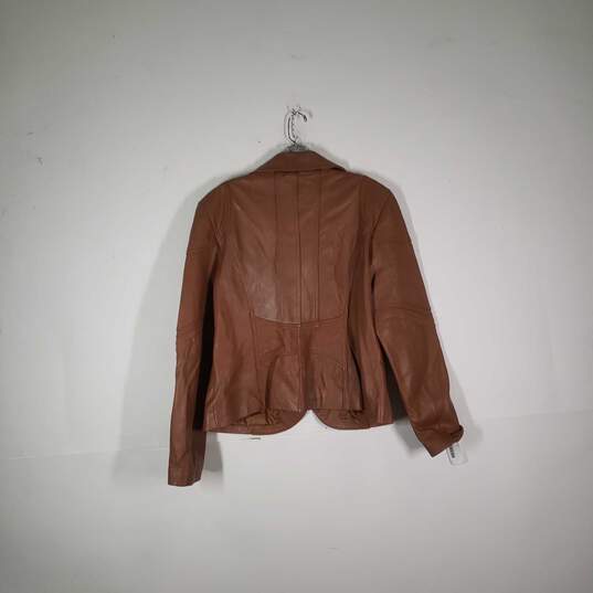 Womens Leather Pockets Long Sleeve Button Front Blazer Jacket Size Large image number 2