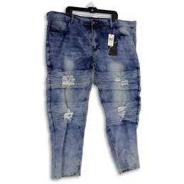 NWT Mens Blue Denim Medium Wash Distressed Tapered Leg Jeans Size 44x32
