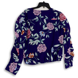NWT Womens Blue Floral Wrap V-Neck Long Sleeve Pullover Blouse Top Size L alternative image