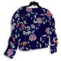 NWT Womens Blue Floral Wrap V-Neck Long Sleeve Pullover Blouse Top Size L image number 2
