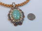 925 Copper, Brass & Leather Carolyn Pollack Green Turquoise Enhancer Pendant Necklace image number 4
