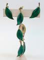 Vintage David Andersen Norway 925 Green Enamel Leaf Bracelet & Clip Earrings Set 16.8g image number 1