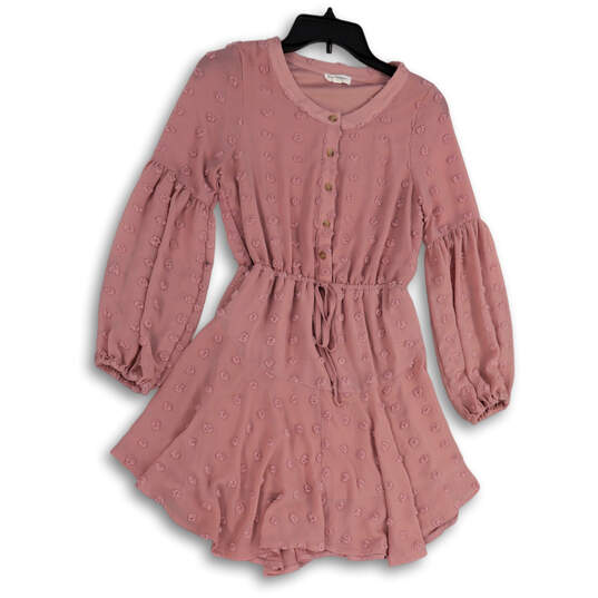 Womens Pink Long Sleeve Tie Waist Fit And Flare Dress Size Small image number 1