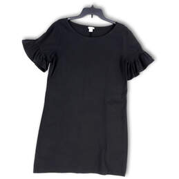 Womens Black Ruffle Sleeve Round Neck Pullover Mini T-Shirt Dress Size M