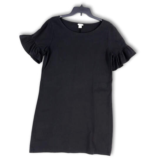 Womens Black Ruffle Sleeve Round Neck Pullover Mini T-Shirt Dress Size M image number 1