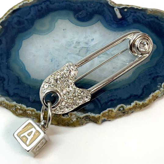Designer Swarovski Silver-Tone Rhinestone Alphabet Fashionable Brooch Pin image number 1