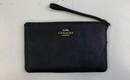 COACH Black Leather Zip Envelope Pouch Wallet Wristlet