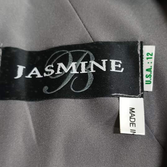 Something New Boutique Jasmine Women's Jade Couture Silver Stretch Radiant Taffeta Short Platinum Bridal Or Formal Dress Size 12 NWT image number 4