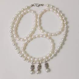 Faux Pearl Necklace and Bracelet Costume Jewelry Collection alternative image