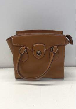 Lauren By Ralph Lauren Millbrook Brown Leather Turnlock Satchel Bag