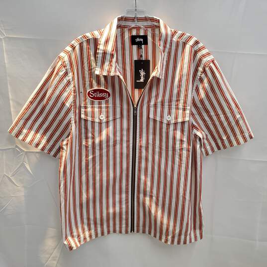 Stussy Garage Zip Up Stripe Shirt NWT Size L image number 1