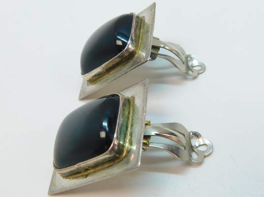 Taxco 925 Onyx Chunky Statement Clip-On Earrings 21.2g image number 3
