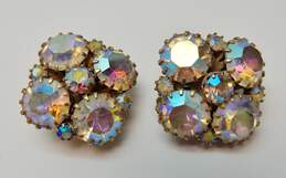 VNTG Weiss Aurora Borealis Gold Tone Cluster Clip On Earrings 16.7g