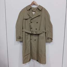 Mens Beige Long Sleeve Collared Double Breasted Belted Trench Coat Size 40