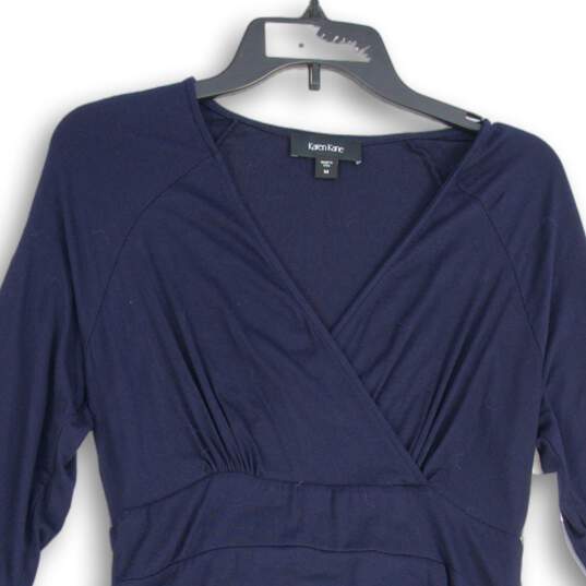 Karen Kane Womens Blue 3/4 Sleeve Surplice Neck Drape Faux Wrap Dress Size M image number 3