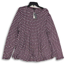 NWT Womens Purple Striped Knitted Round Neck Pullover Sweater Size 18/20AC