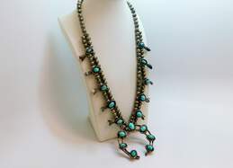 VNTG 925 Sterling Silver Unsigned Southwestern Navajo Style Turquoise Squash Blossom Necklace alternative image