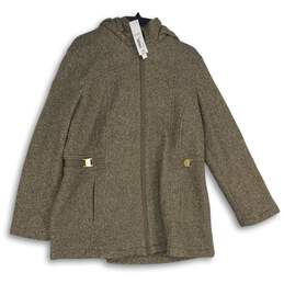 NWT Liz Claiborne Womens Brown Hooded Long Sleeve Full-Zip Jacket Size XL