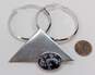 Signed C & Artisan 925 Snowflake Obsidian Cabochon Geometric Triangle Brooch & Chunky Hoop Earrings 28.1g image number 2