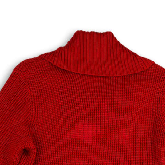 Womens Red Knitted Cowl Neck Long Sleeve Pullover Sweater Size Medium image number 4