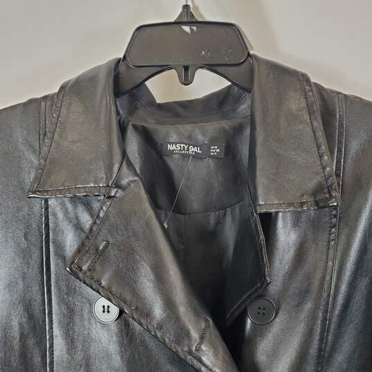 Nasty Gal Women's Long Black Leather Jacket SZ 4 image number 2
