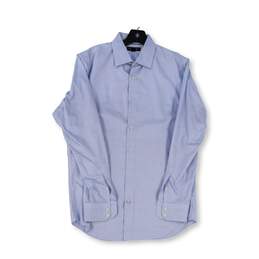 Mens Blue Long Sleeve Collared Formal Button Up Shirt Size Medium