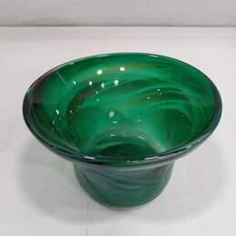 Fireweed Hand Blown Rich Emerald Green Bowl with White Strokes