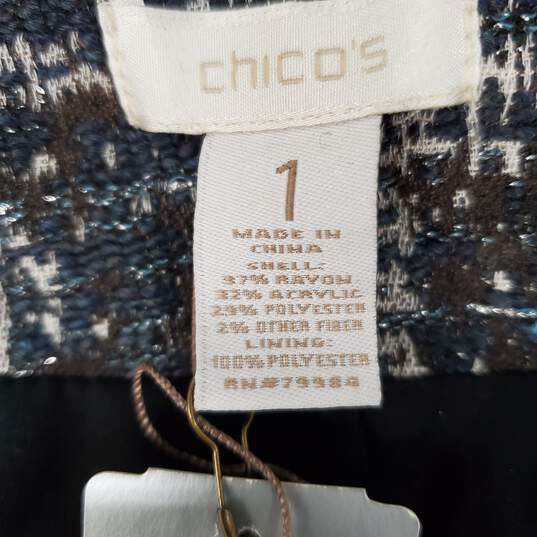 NWT Chico's WM's Gray, Blue & Silver Fringe Edge Jacket Size 1 image number 3