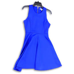 Womens Blue Round Neck Sleeveless Back Zip Fit & Flare Dress Size 6