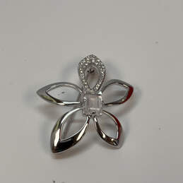 Designer Swarovski Silver-Tone Clear Crystal Cut Stone Floral Brooch Pin alternative image