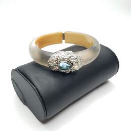 Alexis Bittar Silver Tone Lucite Crystals Hinge Iridescent 7" Bracelet 44.7g