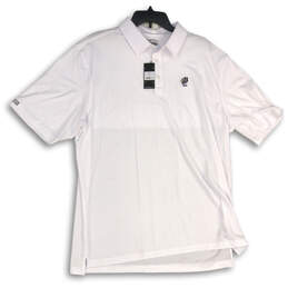 NWT Mens White Spread Collar Short Sleeve Olympic Polo Shirt Size XXL