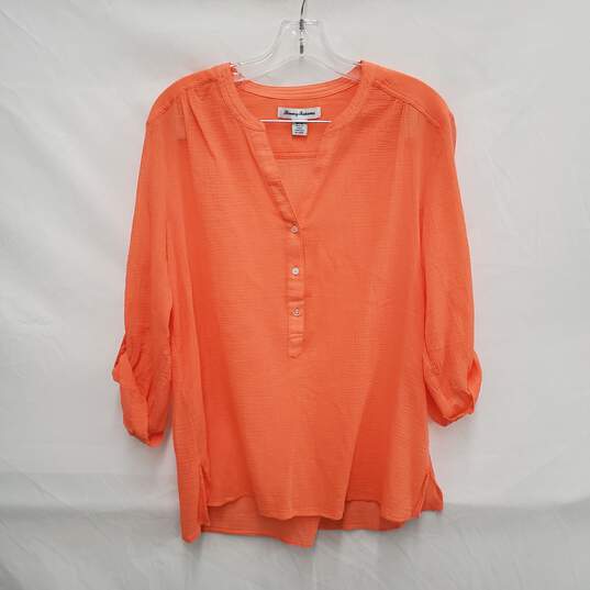 Tommy Bahama WM's 100% Cotton Peach Gauze Henley Blouse Top  Size MM image number 1