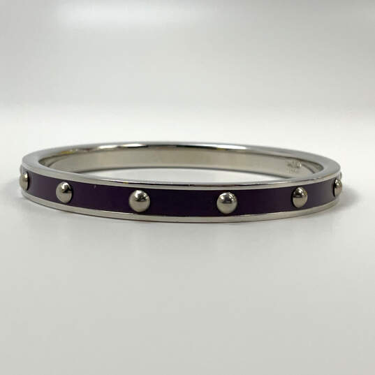 Designer Coach Silver-Tone Purple Enamel Studded Fashion Bangle Bracelet image number 3