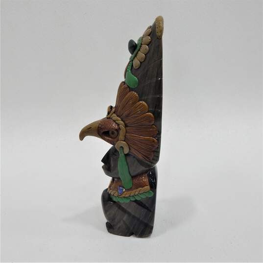Aztec Mayan Eagle Warrior Stone & Black Obsidian Totem Figurine image number 2