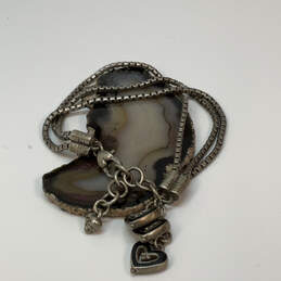 Designer Brighton Silver-Tone Multi-Strand Chain Heart Charm Bracelet