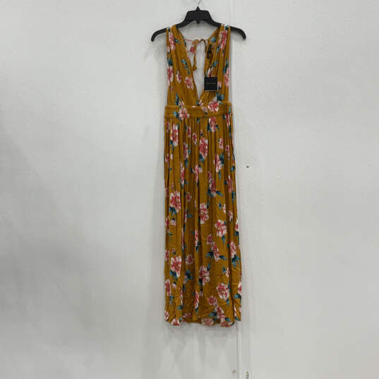 NWT Womens Orange Floral Print Back Tie Fashionable Maxi Dress Size Medium image number 1